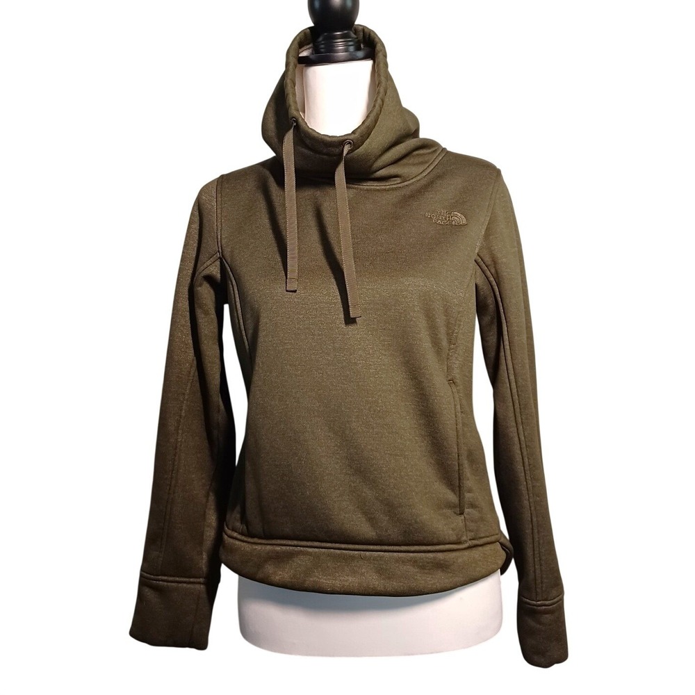 The North Face Womens S Mattea Olive Green Fleece Pullover Cowl Neck Pocket L/S